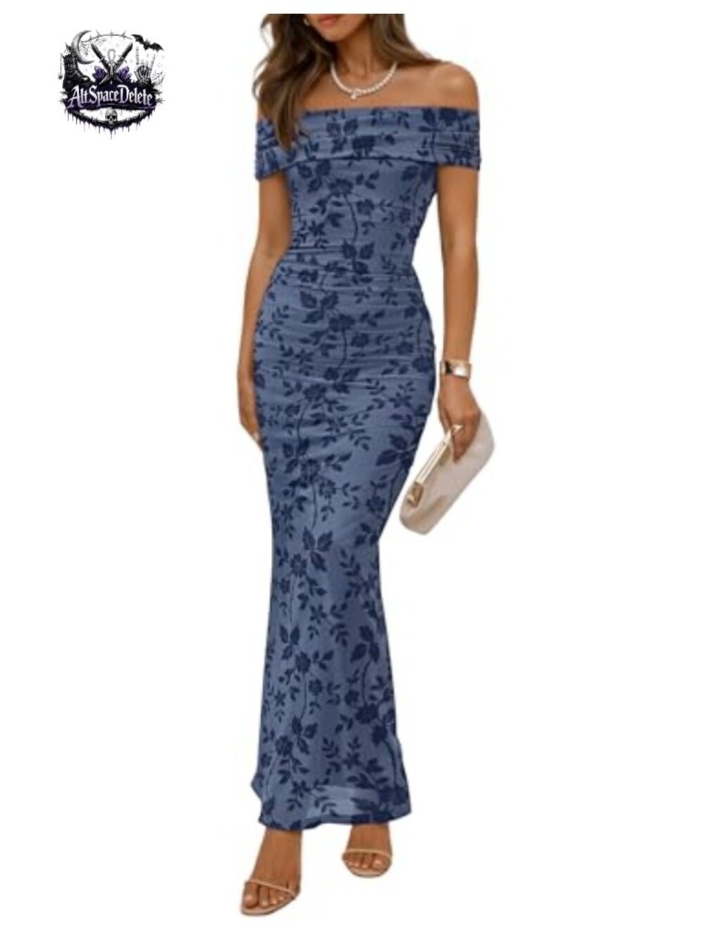 Off Shoulder Floral Bodycon Ruched Maxi Dress Formal Cocktail